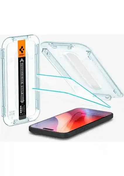 Spigen iPhone 15 ve 16 Uyumlu Temperli Cam Ekran Koruyucu Güçlü ve Şık Koruma Sağlar