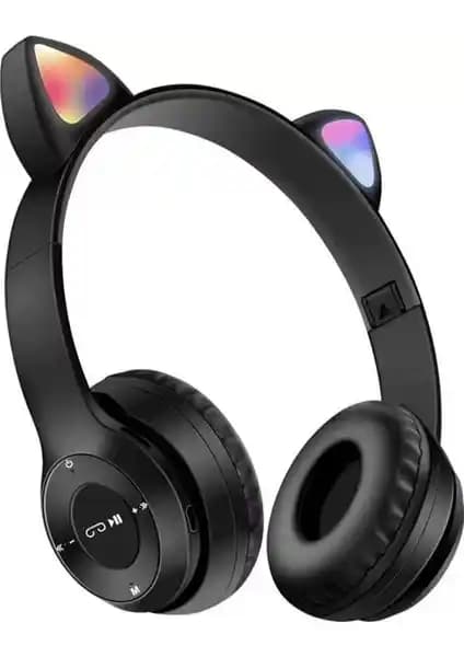 Teknosepetim P47M Mor Kedili Kablosuz Bluetooth Kulaklık Çocuk ve Gençler İçin