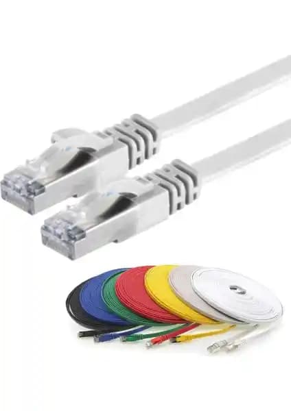 İRENİSİ CAT7 Yassı FTP Ethernet Kablosu 2 Metre Beyaz Yüksek Performanslı Ağ Çözümü