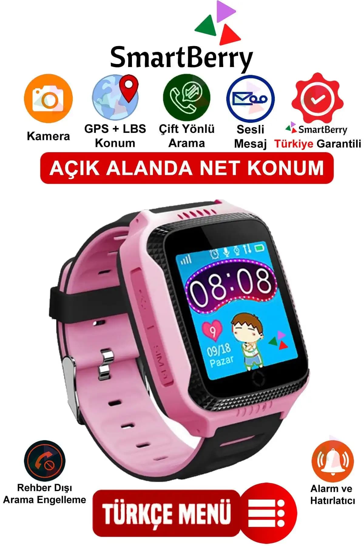 Smartberry Z6 Gps Konumlu Akıllı Çocuk Takip Saati Sim Kartlı Arama, Kameralı, Gizli Dinleme Özellikli - Pembe