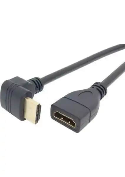 Alfais 4666 HDMI Dişi Erkek Uzatma Kablosu 90° Dirsek ile Yüksek Kalite Bağlantı