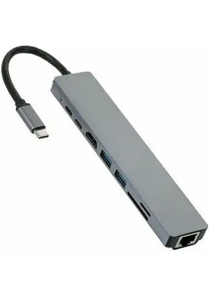 Alfais 4681 Type C Çok Fonksiyonlu HDMI USB 3.0 Adaptör ve Ethernet Çevirici
