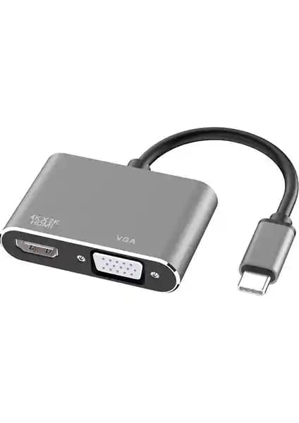 Alfais 4728 USB Type-C Çevirici Adaptör 4K HDMI ve VGA Bağlantı Seçenekleri