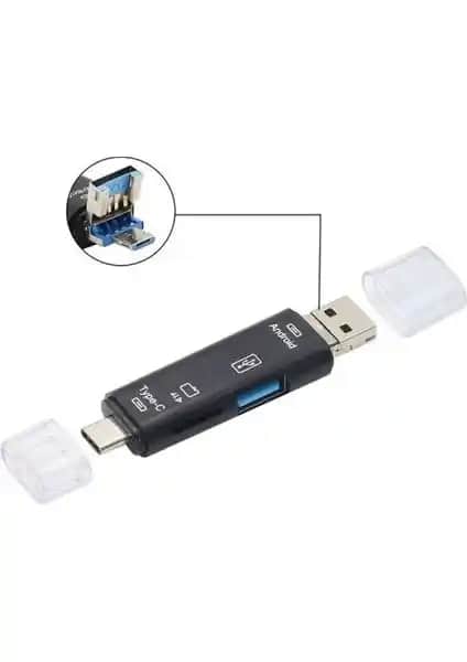 Alfais 5068 Otg 3in1 Type-C ve Micro USB Kart Okuyucu Çok Fonksiyonlu Taşınabilir Cihaz