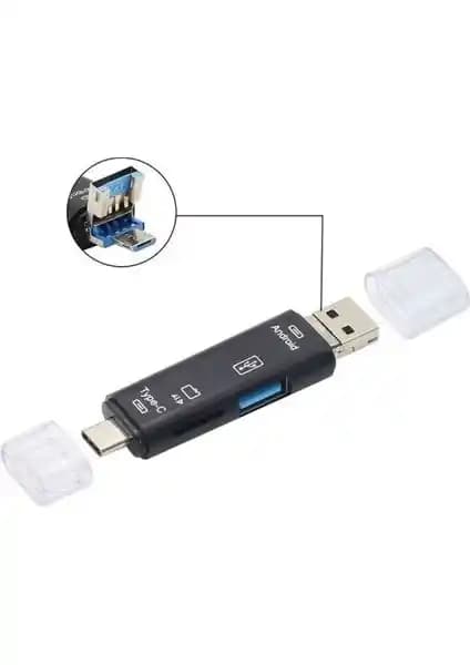 Alfais 5068 Otg 3in1 Type-C ve Micro USB Kart Okuyucu Çok Fonksiyonlu Taşınabilir Cihaz