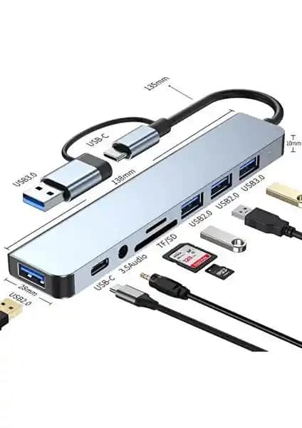 Comse 8 In 1 USB Type-C Hub ile Çok Fonksiyonlu Bağlantı Çözümü ve Dayanıklı Tasarım