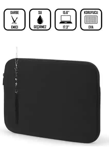 D'Vers Siyah Su Geçirmez Kumaş ve Fermuar Detaylı 17-17,3 İnç Uyumlu Laptop Kılıfı