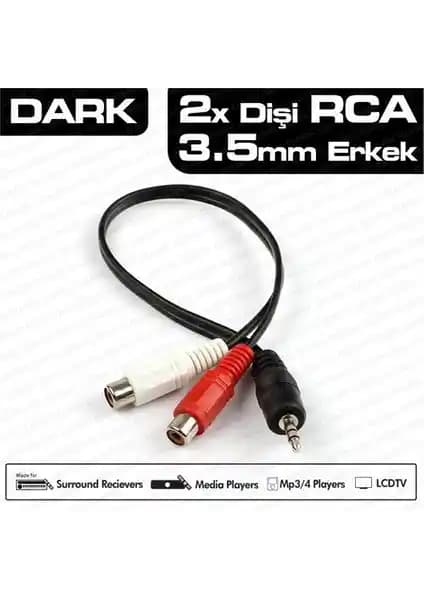 Dark 2 x RCA (Analog Ses) - 3.5mm Stereo Dönüştürücü ile Ses Sistemlerinizi Geliştirin
