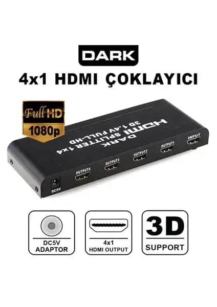 Dark DK HD SP4X1 HDMI Splitter İncelemesi Yüksek Çözünürlük ve Çoklu Ekran Desteği