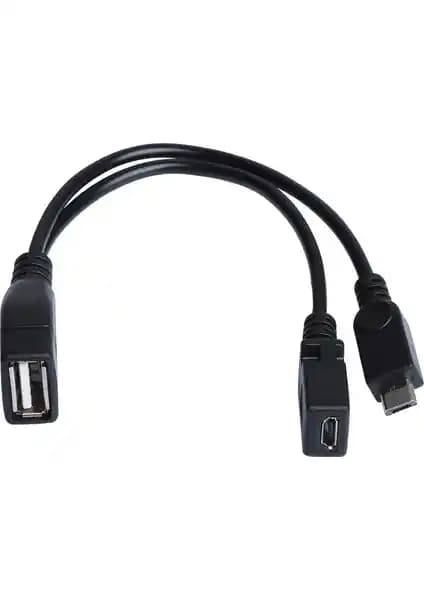 Dark Micro USB Erkek - USB 2.0 Dişi OTG Y Kablo ile Çok Yönlü Bağlantı Çözümü