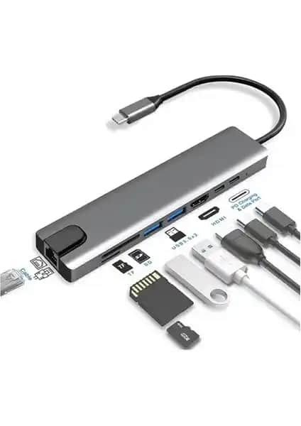 DarkSent 8 in 1 Ethernet Sd USB Type C Hub MacBook ve Type-C uyumlu adaptörlerin özellikleri