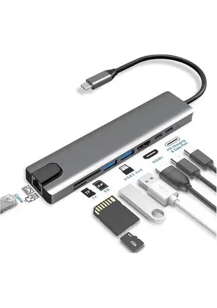 DarkSent 8 in 1 Ethernet Sd USB Type C Hub MacBook ve Type-C uyumlu adaptörlerin özellikleri