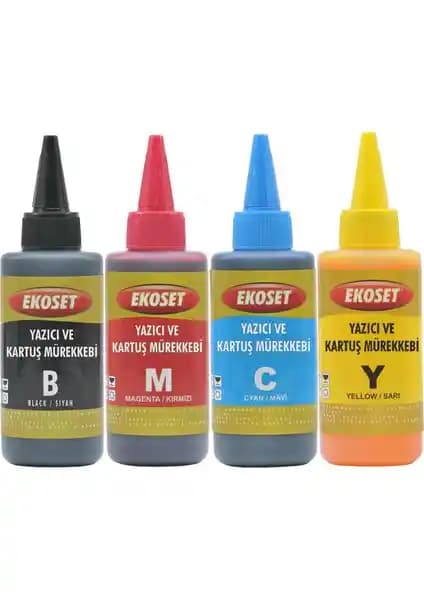 Ekoset L300-L386 Uyumlu 4 Renk Mürekkep Seti 100ml Uzun Süreli Baskı ve Yüksek Verimlilik