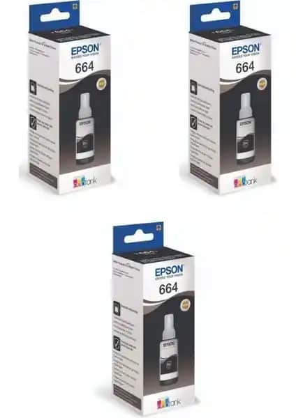 Epson T664 L300 3'lü Siyah Orijinal Mürekkep Kartuşu Yüksek Hacimli Baskılar İçin Uygun