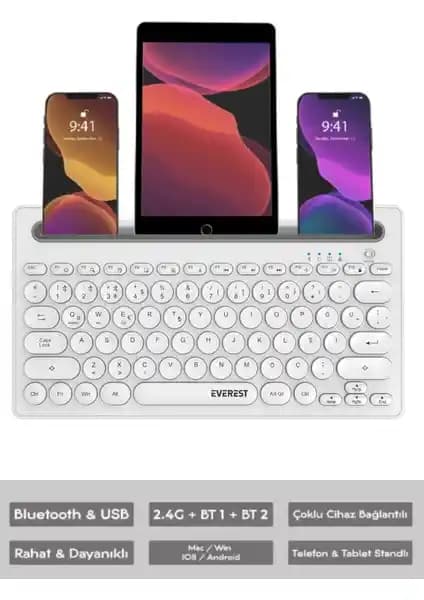 Everest KB-BT84 Bluetooth Kablosuz Klavye İnce ve Şarjlı Tasarımıyla Kullanıcı Dostu Çözüm