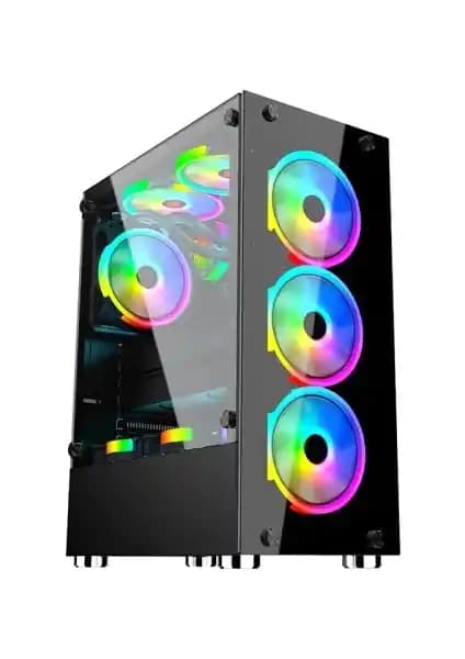 GameForce Glass 4X120MM Rainbow Fanlı Oyuncu Kasası: Estetik ve Yüksek Performanslı Tasarım
