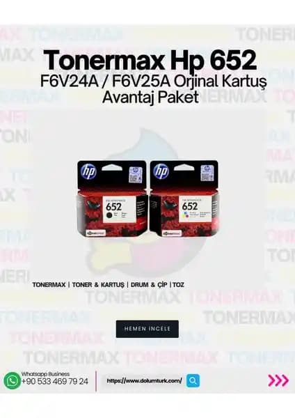 HP 652 F6V24A ve F6V25A Orijinal Siyah ve Renkli Kartuşlar Ekonomik ve Yüksek Performans