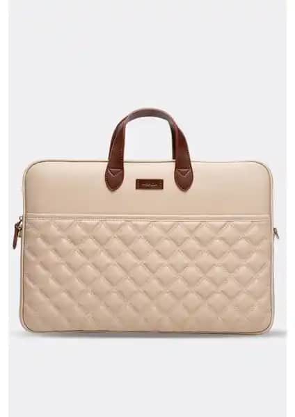 Morca Bej Renkli 15-16 İnç Macbook Laptop ve Evrak Çantası Şık ve Dayanıklı Tasarım