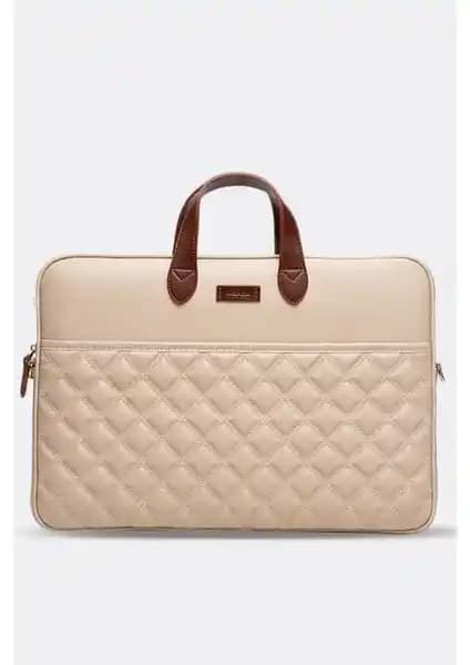 Morca Bej Renkli 15-16 İnç Macbook Laptop ve Evrak Çantası Şık ve Dayanıklı Tasarım