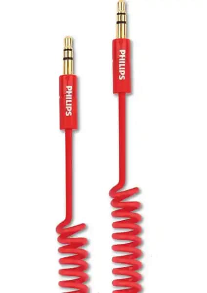 Philips SWR2102/93 3.5 mm Jack Spiral Aux Ses Kablosu Güçlü ve Dayanıklı Ses Aktarımı