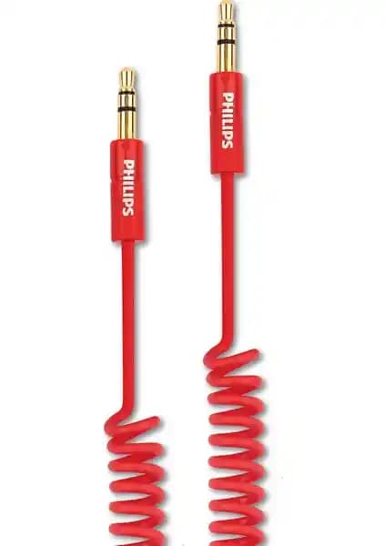 Philips SWR2102/93 3.5 mm Jack Spiral Aux Ses Kablosu Güçlü ve Dayanıklı Ses Aktarımı