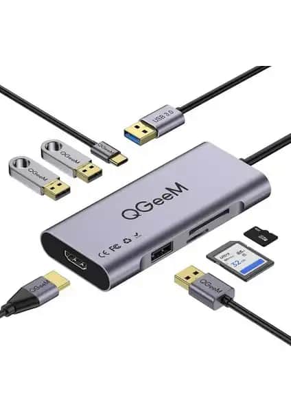 QGeeM QG-UH07-A USB 3.0 Hub Çok Fonksiyonlu ve Taşınabilir Bağlantı Çözümü