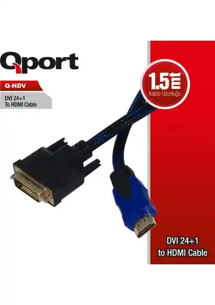 Qport Q-Hdv DVI To HDMI 24+1 Çevirici Kablo ile Dijital Bağlantı Kolaylığı