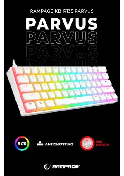 Rampage KB-R135 Parvus Beyaz Type-C Bağlantılı RGB Mekanik Gaming Klavyesi