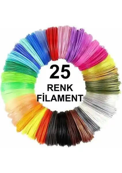 Robobloq 3D Kalem İçin 25 Renk 50 Metre PLA Filament Seti Yaratıcı Projeler İçin Uygun