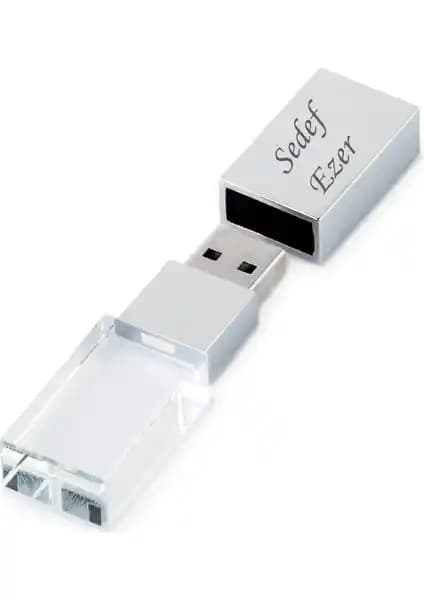 Sedef Silver Isme Kişiye Özel 32 GB Metal Kutulu Kristal USB Bellek