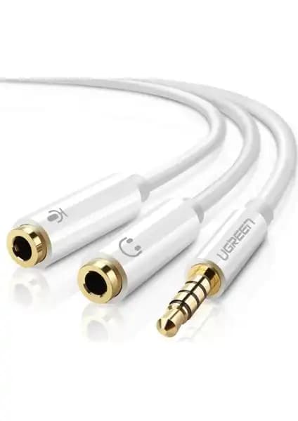 Ugreen Mikrofon ve Kulaklık Ayırıcı 3.5mm Y Kablo Beyaz İyi Performans ve Dayanıklılık