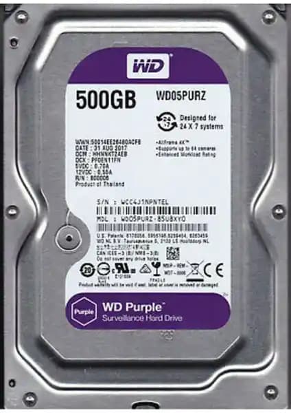 WD Purple 05PURZ 500 GB 3.5 İnç Güvenlik ve Sürekli Çalışma İçin Sabit Diskleri