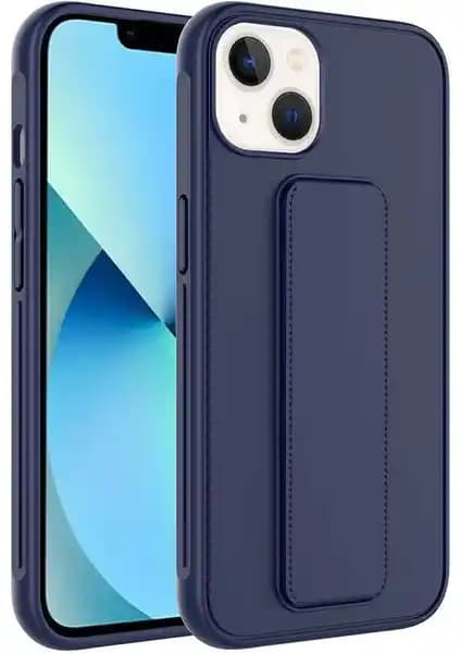 Apple iPhone 13 için dayanıklı ve şık standlı silikon kılıf lacivert renk seçeneği