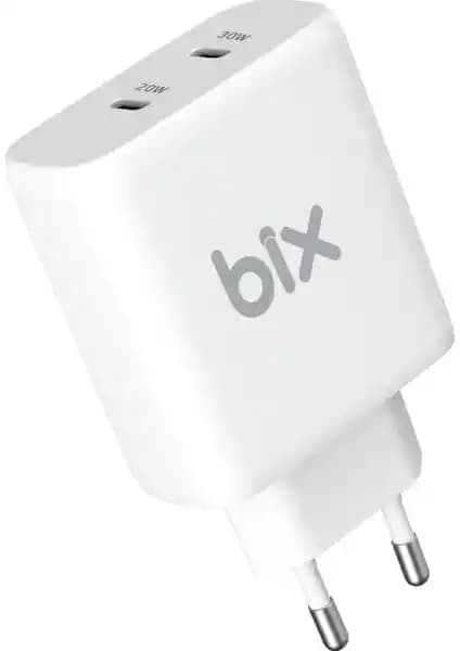 Bix BX2P50 50W PD Çoklu Type-C Seyahat Adaptörü Güç ve Hızlı Şarj İmkanıyla