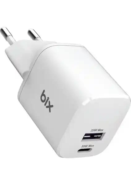 Bix SV35W Çok Yönlü Hızlı Şarj Cihazı 35W USB-C ve USB-A Bağlantı Noktalarıyla