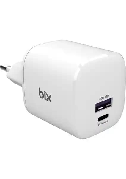 Bix SV67 65W GaN USB-A ve Type-C PD Hızlı Şarj Cihazı Modern Tasarım ve Güçlü Performans