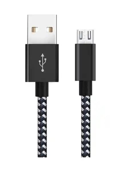 Diwu Micro USB Örgülü Yüksek Hızlı Şarj ve Veri Aktarım Kablosu Siyah 1 Metre