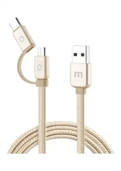 Meizu 2'li Micro USB ve Type-C Kablo (1.2 m) Altın Kaplama Şık ve Dayanıklı