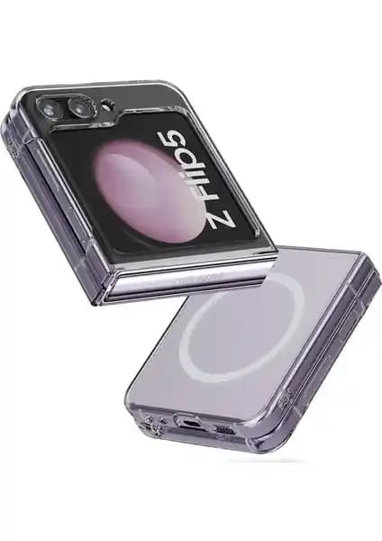 Samsung Galaxy Z Flip 5 için Magneticsafe Şeffaf Silikon Kılıf Dayanıklı ve Şık Koruma