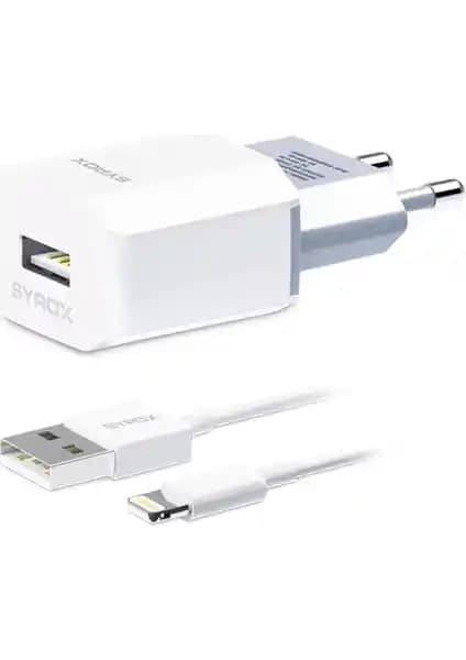 Syrox Lightning Hızlı Şarj Cihazı iPhone Uyumlu 1.6A Güç ve Güvenlik Özellikleriyle