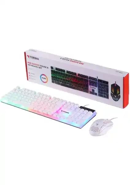 Torima TMK-03 RGB Işıklı Kablolu Klavye ve Mouse Seti Beyaz - Şık ve Fonksiyonel Tasarım