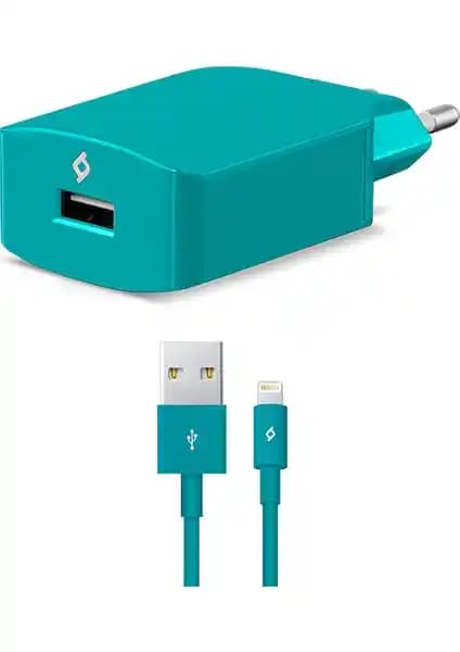 Ttec Speedcharger Seyahat 2.1A iPhone Uyumlu Hızlı Şarj Aleti Turkuaz Renkli