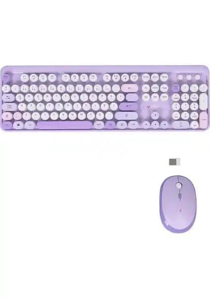 TWOTECH Renkli Tuşlu Kablosuz Türkçe Q Klavye ve Mouse Seti Modern ve Estetik Tasarım