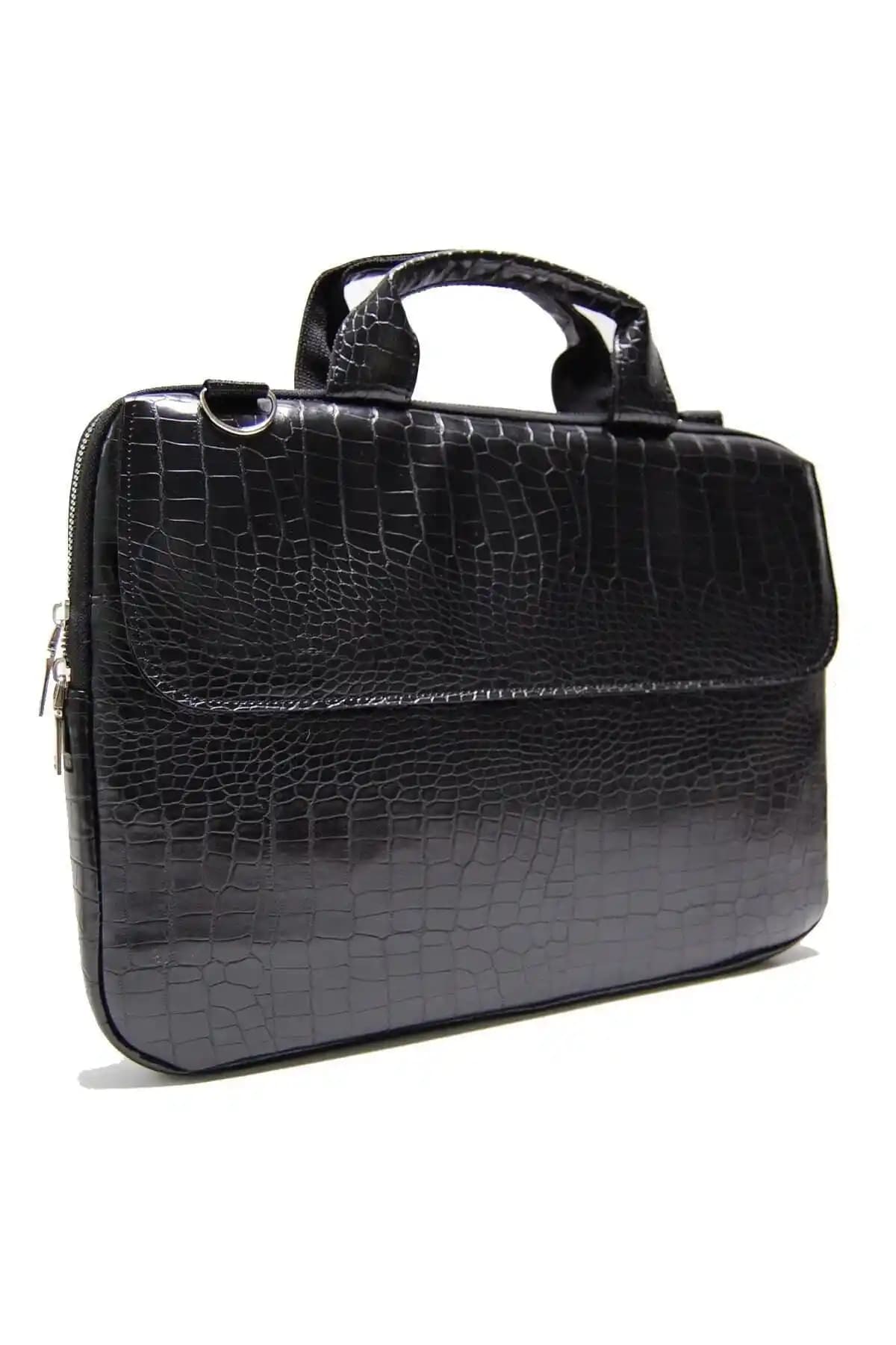 D'VERS Kroko Siyah MacBook Çantası 13-16 İnç Darbeye Karşı Koruma ve Şıklık Sunar