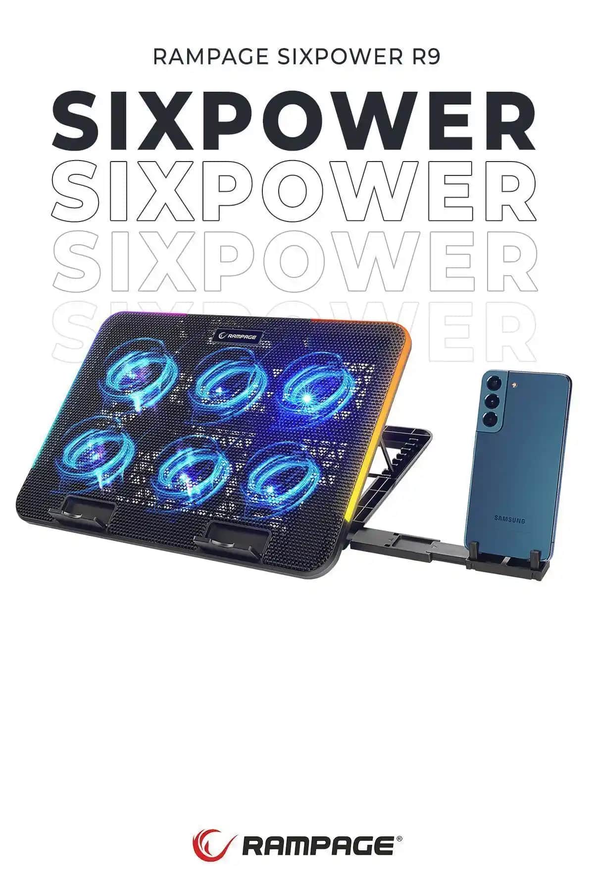 Rampage SIXPOWER R9 6 Fan RGB Işıklı Telefon Tutucu ve Notebook Soğutucu Standi