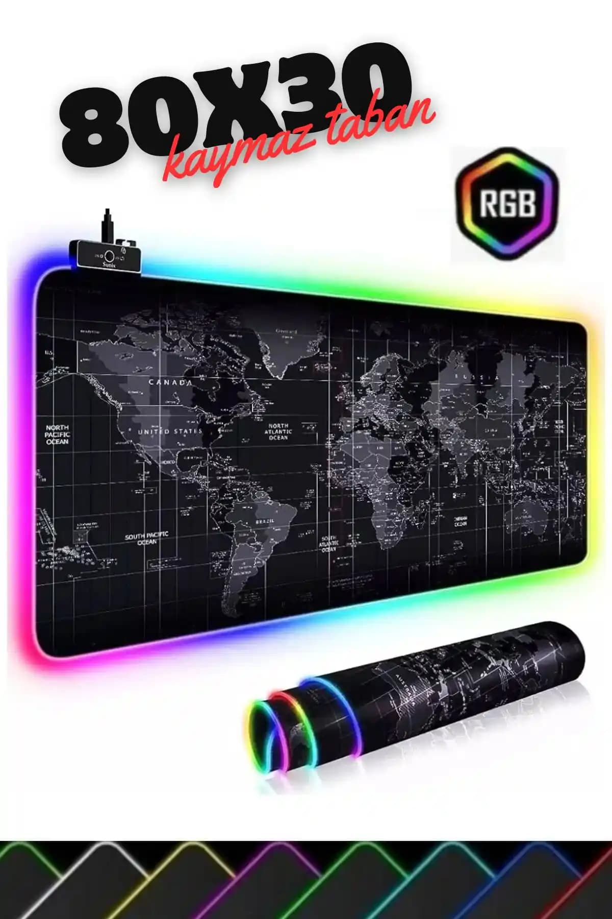 Sarftech 80x30 RGB Dünya Desenli Mouse Pad: Geniş ve Dayanıklı Masaüstü Aksesuarı