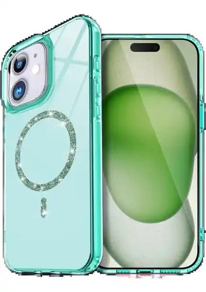 12 Live Diamond Kapak Yeşil Telefon Koruma Kılıfı Darbe Emici ve MagSafe Uyumlu