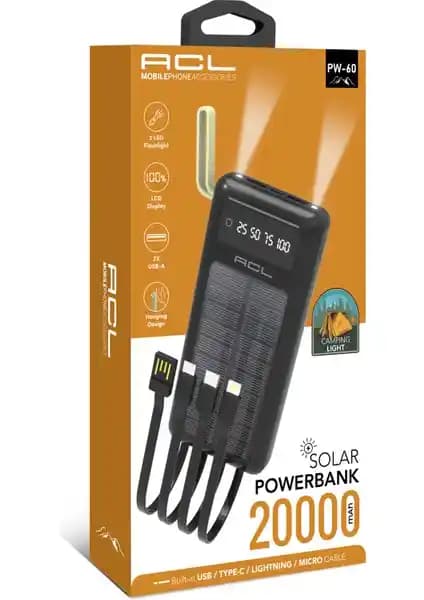 Acl LED Fenerli Powerbank 20000 mAh Kapasite ile Günlük ve Seyahat Kullanımı İçin Güç Kaynağı