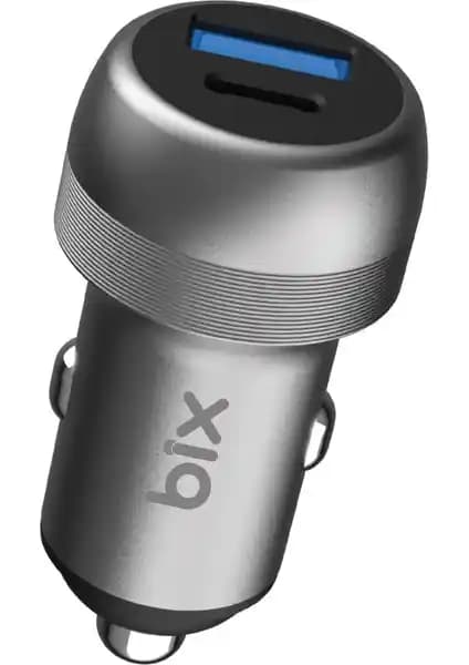 Bix BXAC100W 100W Çift Portlu Araç İçi Hızlı Şarj Cihazı Type-C PD ve USB-A Destekli