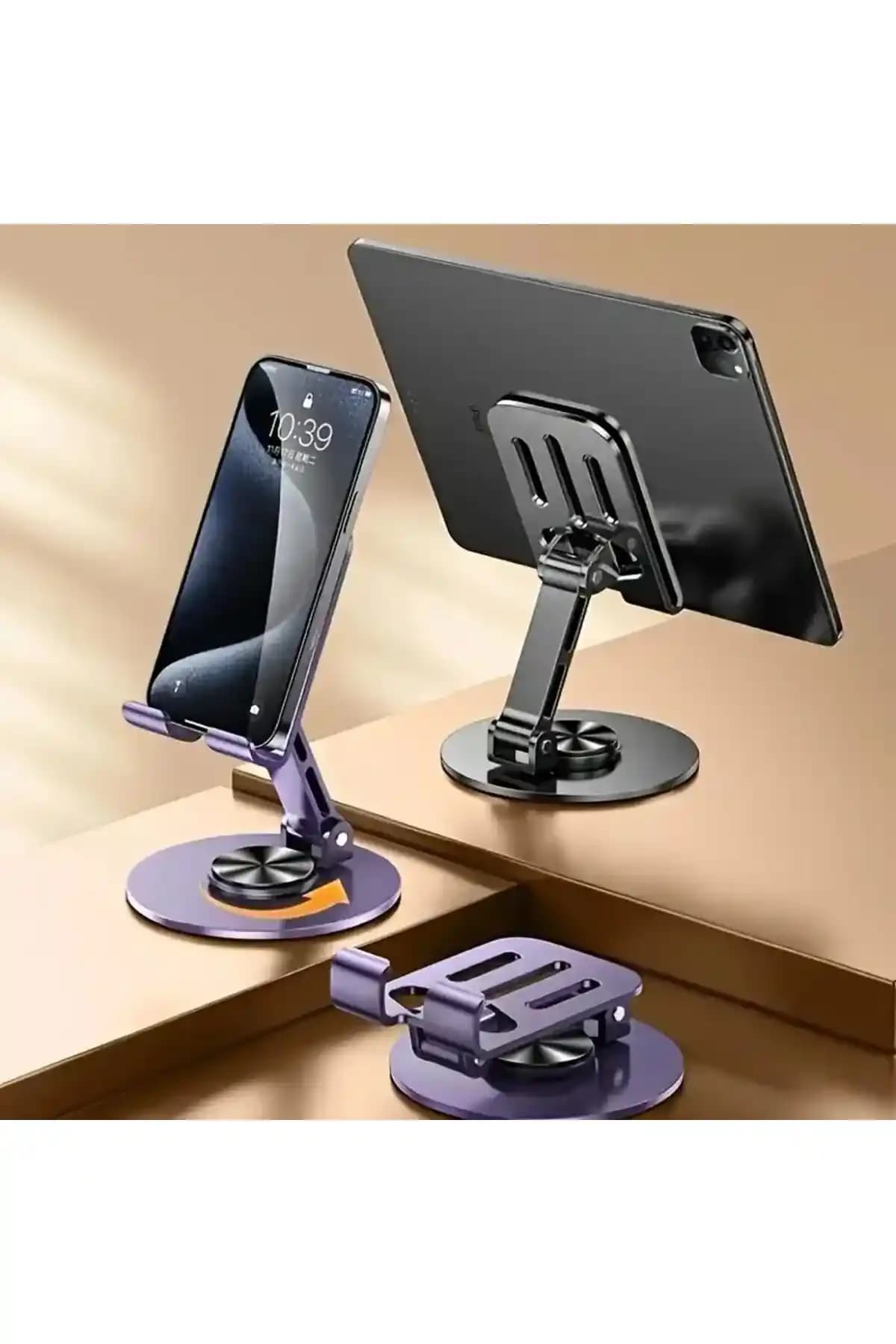 Fibaks Metal 360° Dönebilen Ayarlanabilir Telefon ve Tablet Tutucu Masaüstü Stand Siyah